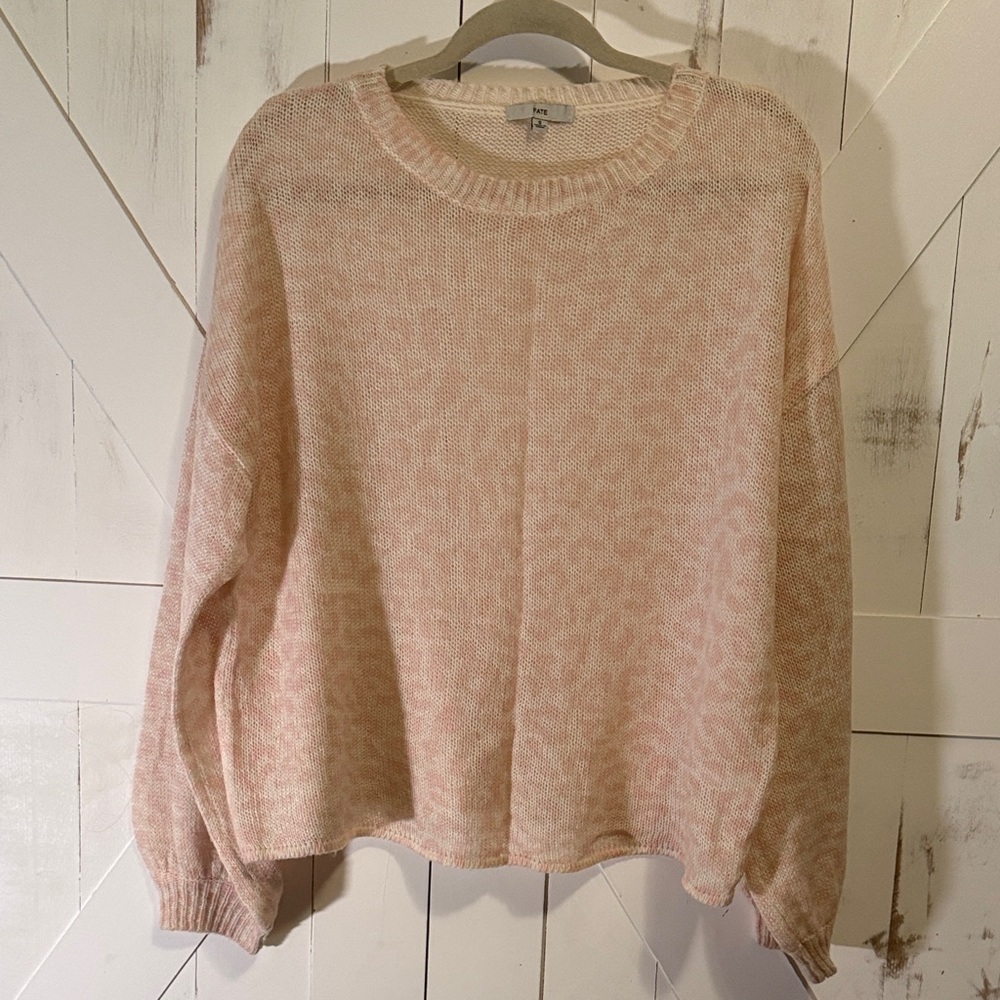 Fate Blush Pink & Cream Leopard Crew Neck Lightweight Sweater